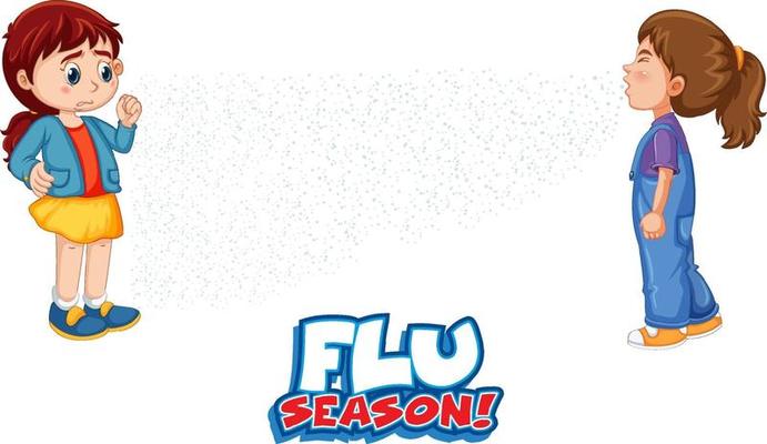 Flu Season font with a girl look at her friend sneezing