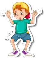 Sticker template with a boy cartoon character isolated vector