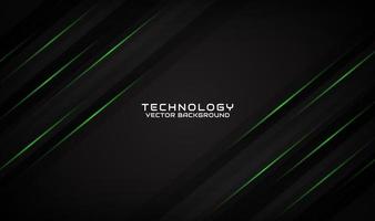 Abstract 3d black technology background with geometric green lines vector
