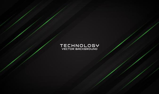Abstract 3d black technology background with geometric green lines