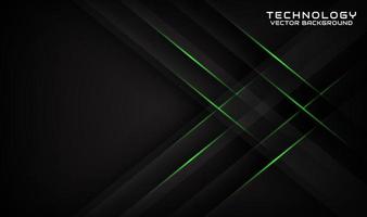Abstract 3d black technology background with geometric green lines vector