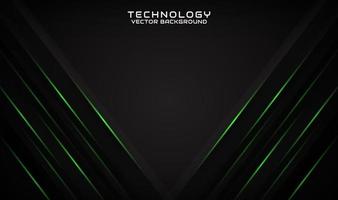 Abstract 3d black technology background with geometric green lines