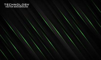 Abstract 3d black technology background with geometric green lines vector