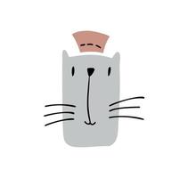 Cute Vector hand drawn Cat face in hat