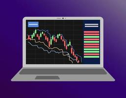 Gráfico de moneda criptográfica en la pantalla del portátil. el gráfico de criptomonedas disminuye vector