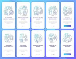 Traineeship programs onboarding mobile app page screens set vector