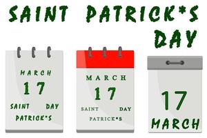 Irish holiday St Patrick day, big paper calender with date vector