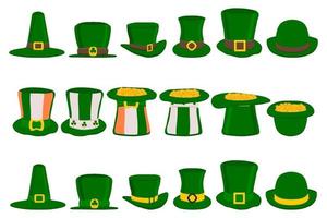 Ilustración sobre el tema de la fiesta irlandesa del día de San Patricio, establecer sombreros de tocado vector