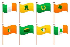 Irish holiday St Patrick day, big set from flags on stick vector