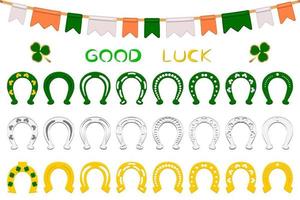 Irish holiday St Patrick day, set color horseshoes vector