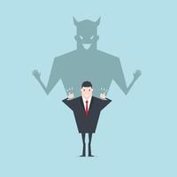 Devil shadow behind a smiling face of businessman. vector