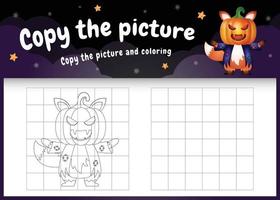 Copie la imagen del juego para niños y la página para colorear con un lindo zorro vector