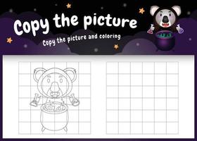 Copie la imagen del juego para niños y la página para colorear con un lindo koala vector