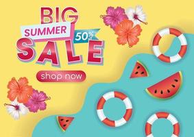 summer hot hard sale promotion with beach object vector