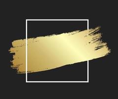 Gold brush stroke in the frame. Gold shiny grunge texture background vector