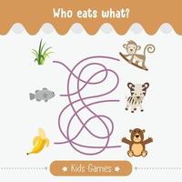 Who eats what maze for kids game education with animal theme vector