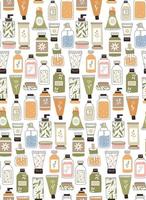 A set of bottles and tubes of cosmetics, jars for skin care with face, hair  and body cream. Trendy style for postcard, banner, wrapping paper template.  Vector illustration. 5295191 Vector Art at