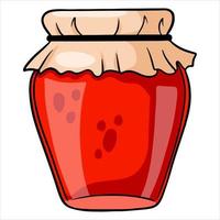 Jam in a glass jar, raspberry or strawberry with a decorated lid. vector