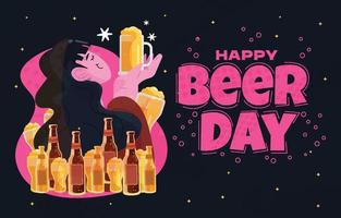 Women and Her Beers Celebrate Beer Day Concept vector