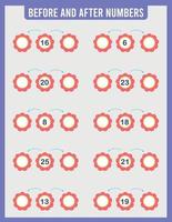 antes y después de. matemáticas. hojas de trabajo para niños. vector