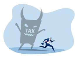 Businessman runs away from tax devil. pay tax finance vector. vector