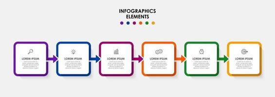 Plantilla de diseño infográfico con iconos y 6 opciones o pasos. vector