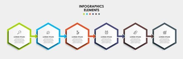 Plantilla de diseño infográfico con iconos y 6 opciones o pasos. vector