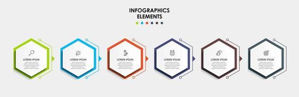 Plantilla de diseño infográfico con iconos y 6 opciones o pasos. vector