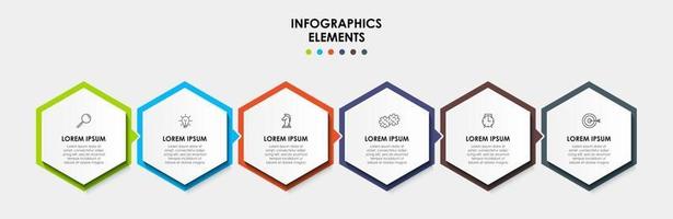 Plantilla de diseño infográfico con iconos y 6 opciones o pasos. vector