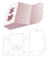 Hanging chamfered packaging with stenciled 2 jigsaw pieces shaped die cut template vector