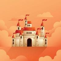 Ilustración de vector de castillo medieval sobre fondo nublado