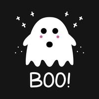 Cute ghost with pink blush and boo lettering. Greeting card. vector