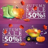 Autumn sale, two horizontal discount banners