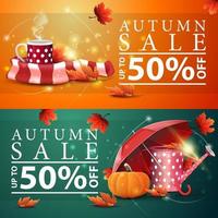 Autumn sale, two horizontal discount banners vector