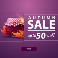 Autumn square banner with jar of jam and maple leaves vector