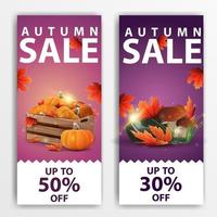 Autumn sale, two vertical discount banners for your business vector