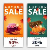 venta de otoño, dos banners verticales de descuento para su negocio. vector