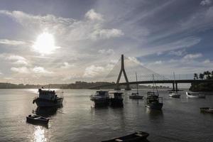 Beautiful Sunset in front of Ilheus-Pontal Bridge. photo