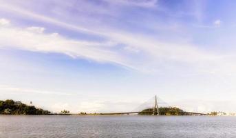 Beautiful Sunset in front of Ilheus Pontal Bridge. photo