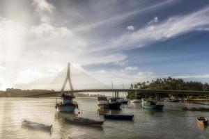 Beautiful Sunset in front of Ilheus-Pontal Bridge. photo