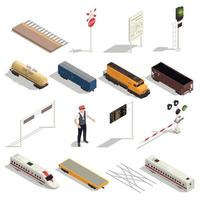 Train Railway Isometric Set Vector Illustration