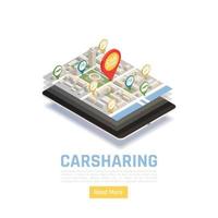 Ilustración de vector de fondo isométrico de ubicación de carsharing