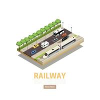 City Train Isometric Background Vector Illustration