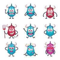 Cartoon Horned Monsters Set Vector Illustration