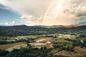 Rice fields and mountains in the evening photo