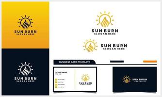 sun with light fire logo concept and business card template vector