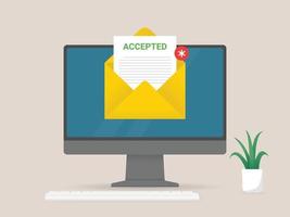 Computer with envelope and paper document on screen accepted document vector