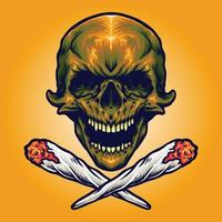 calavera de oro con cannabis vector