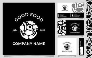 Good Food, monogram logo template with business card and pattern vector