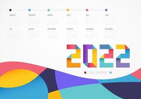 Calendar Colorful planner for 2022. The week starts on sunday. Vector